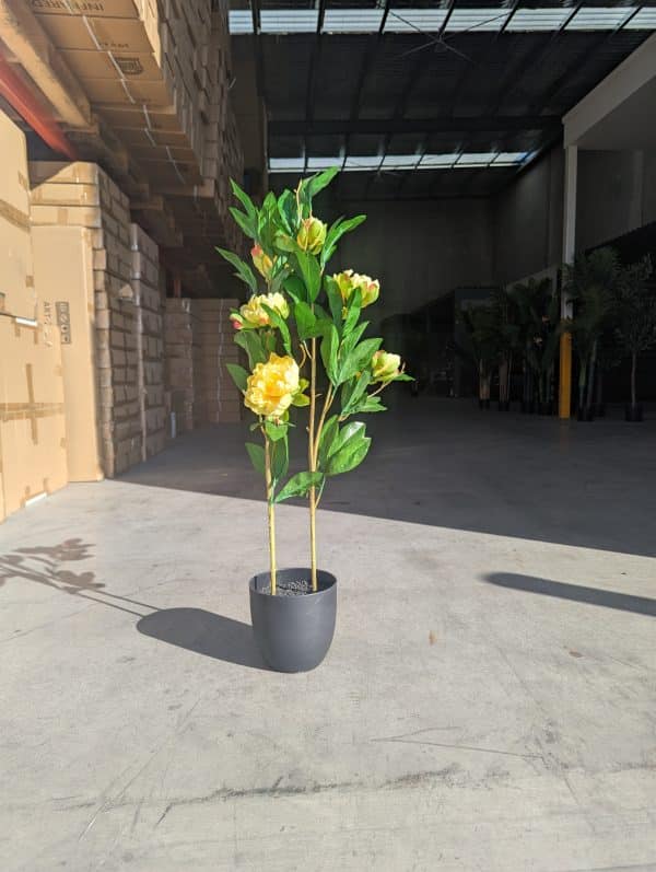 80cm Yellow Artificial Peony in Decorative Pot - Outdoor Decor - Image 2