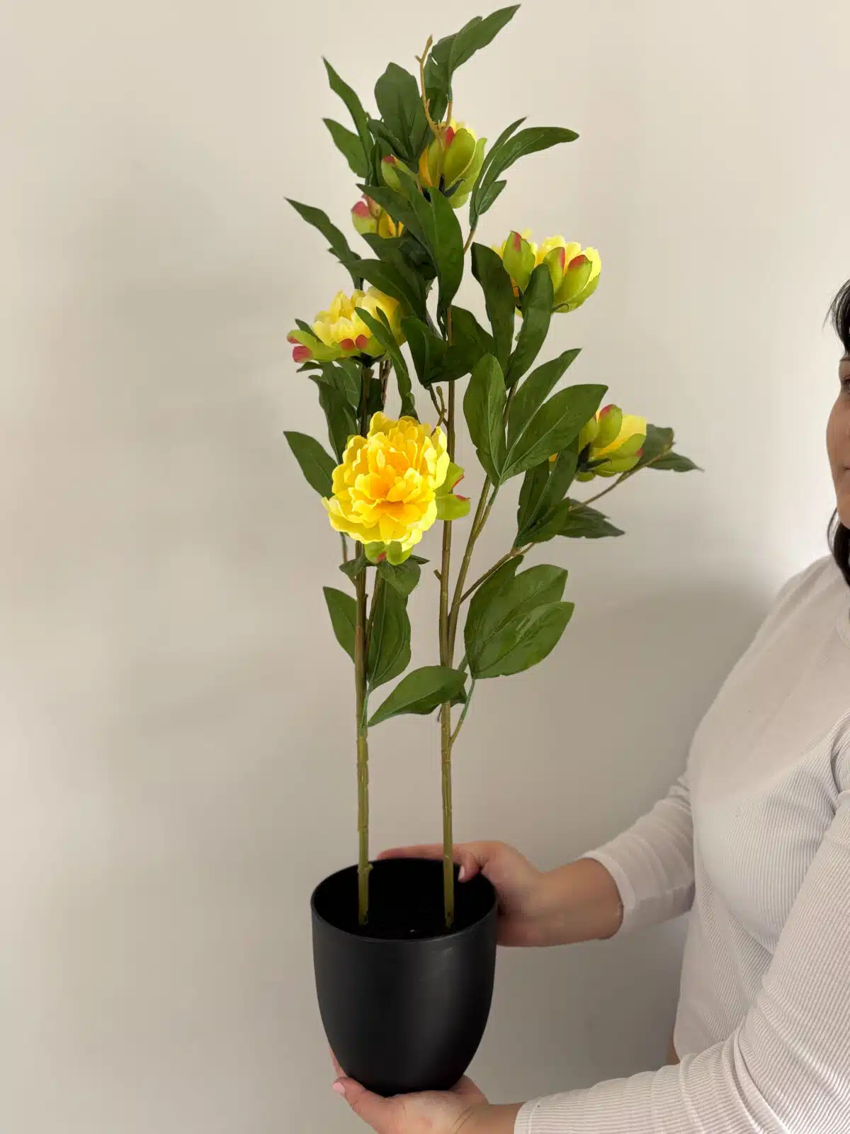 80cm Yellow Artificial Peony in Decorative Pot - Outdoor Decor - Image 3